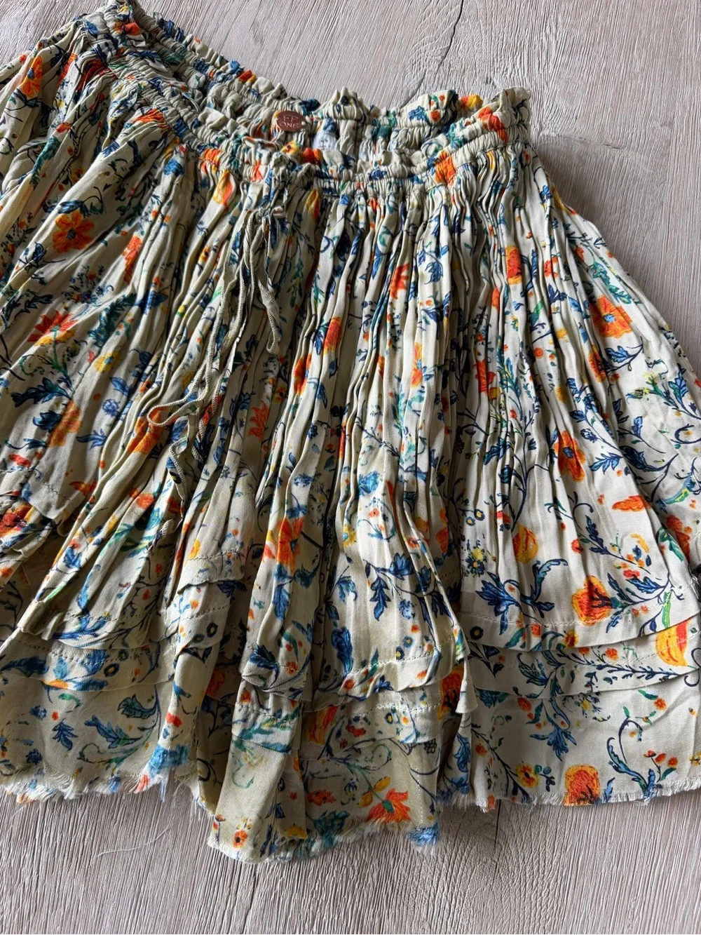 Tiered Floral Mini Skirt in Beige